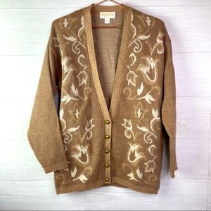 Vintage Pendleton Sophisticates Cardigan Sweater Tan Metallic Gold USA Wool S